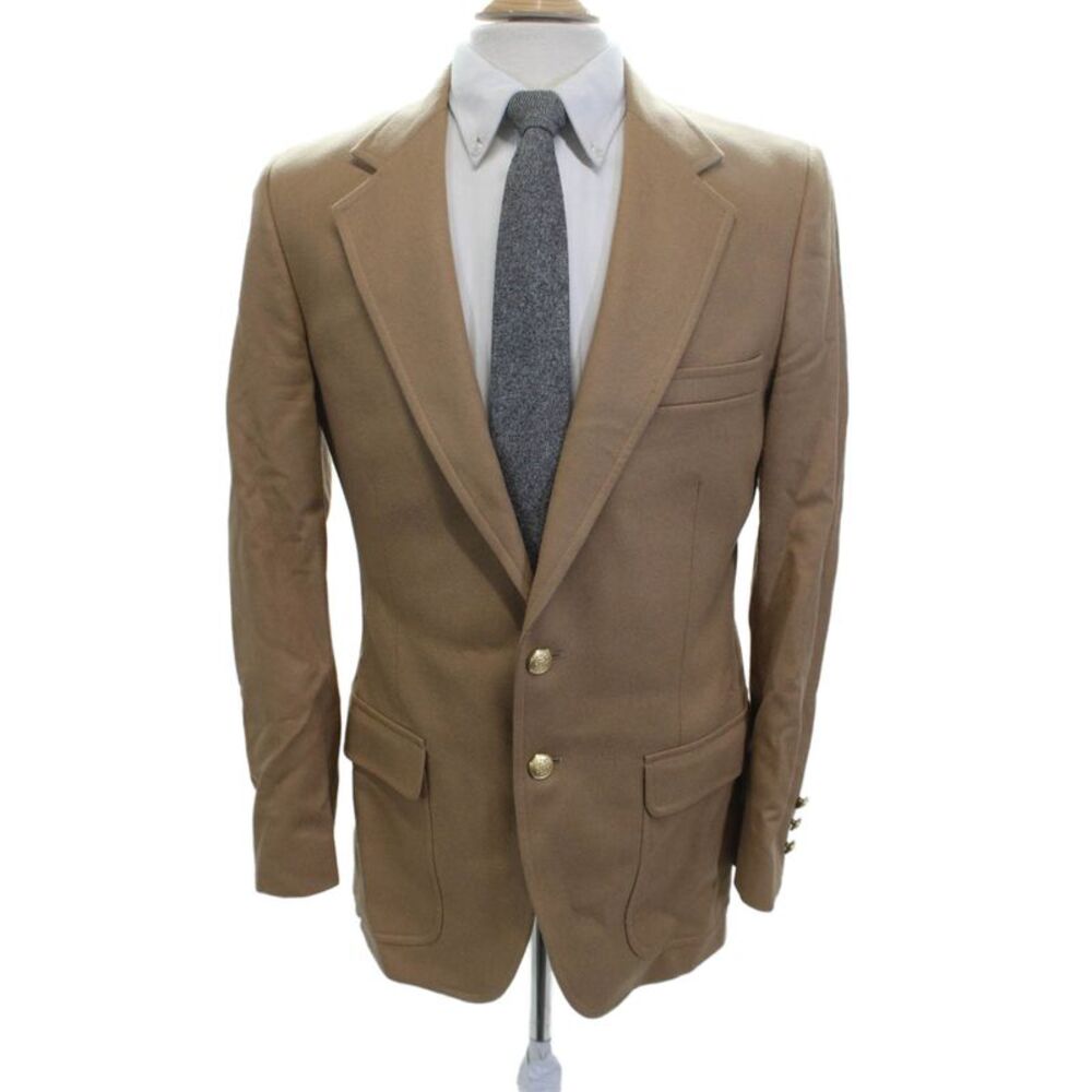 Raleighs Mens Tan Wool Classic Collared Button Blazer Long Sleeve Size 40